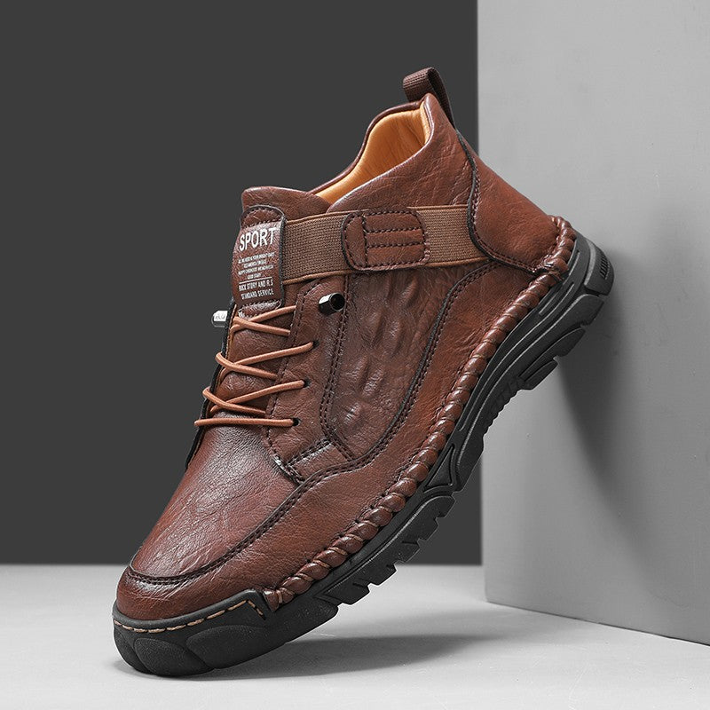 Italian Men's Outdoor Walking Boots Casual Leather Comfy Designer Driving Flats Fashion Vintage Handmade Thick Bottom Sneakers