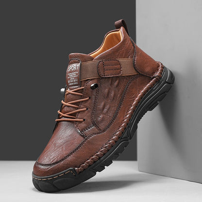 Italian Men's Outdoor Walking Boots Casual Leather Comfy Designer Driving Flats Fashion Vintage Handmade Thick Bottom Sneakers