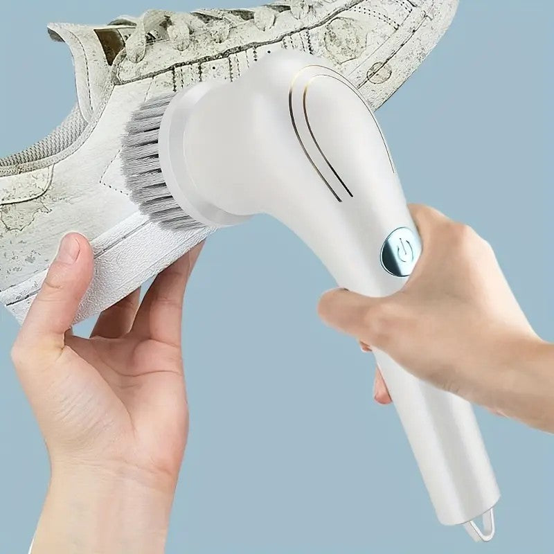 Esfregador Portátil sem Fio com 5 Escovas Intercambiáveis, Escova de Limpeza Rotativa Recarregável para Banheiros, Cozinhas, Pisos
