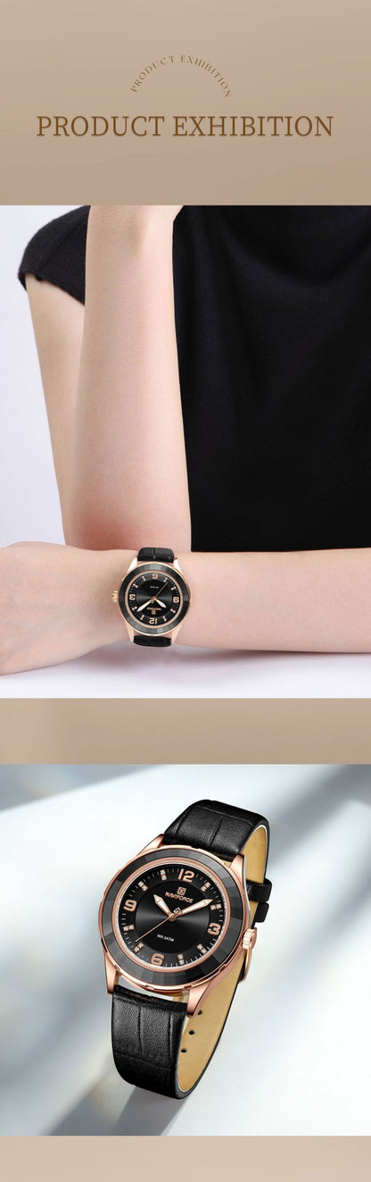 Naviforce 5040 Original New Woman Black Leather Classic Watch Ladies Girls Wristwatch Elegant Quartz Women's Watches