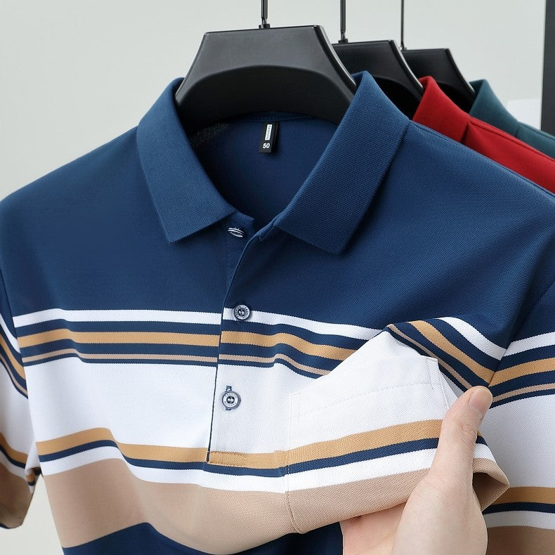 High quality brand men's short sleeved polo shirt summer fashion  striped design youth personalized top casual business T-shirt