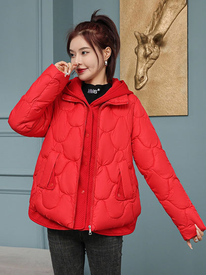 Fitshinling Fashion New In Warm Parkas Coat Outerwear Women Clothing Fake Two-piece Cotton Padded Quilted Winter Jacket Female