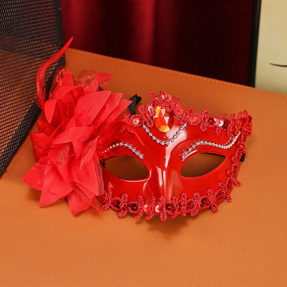 Luxury Flower Rhinestone Masquerade Mask, Elegant Venetian Half Face Mask for Women Halloween Party, Wedding and Themed Events