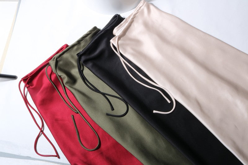 New In 2025 Spring Summer Solid Color Satin Long Skirt For Women High Waist Lace