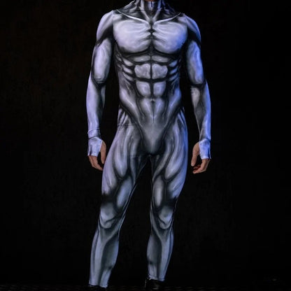 Zawaland Men Mechanical Muscle Punk Zentai Suit Carnival Cosplay Bodysuit Halloween Party Macho Costume Show Festival Jumpsuit