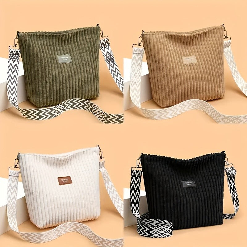Women's Corduroy Shoulder Bags Large Capacity Solid Color Handbags Daily Commuting Crossbody Bags