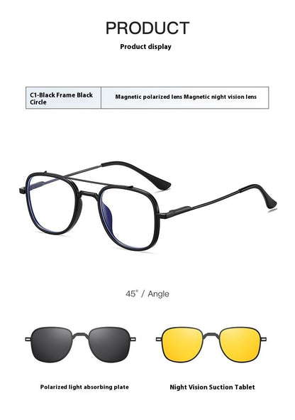 COHK Metal 3 In 1 New Style Folding Magnet Clip On Glasses Frame Trend Polarized Sunglasses Men Optical Computer Eyewear UV400