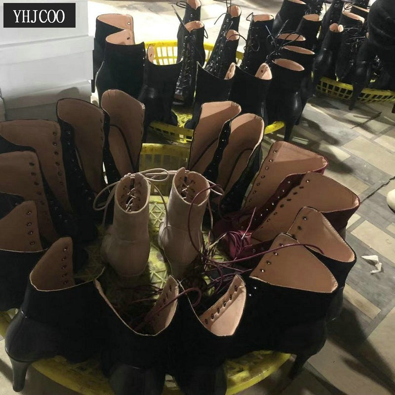 Novas Sandálias Femininas de Salto Alto Sexy Vazadas em Tela Tendência da Moda Verão Conforto Peep Toe Botas Stilettos Jazz Dance Tamanhos Grandes