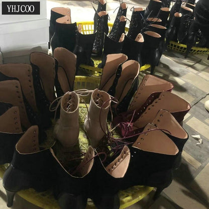 Novas Sandálias Femininas de Salto Alto Sexy Vazadas em Tela Tendência da Moda Verão Conforto Peep Toe Botas Stilettos Jazz Dance Tamanhos Grandes