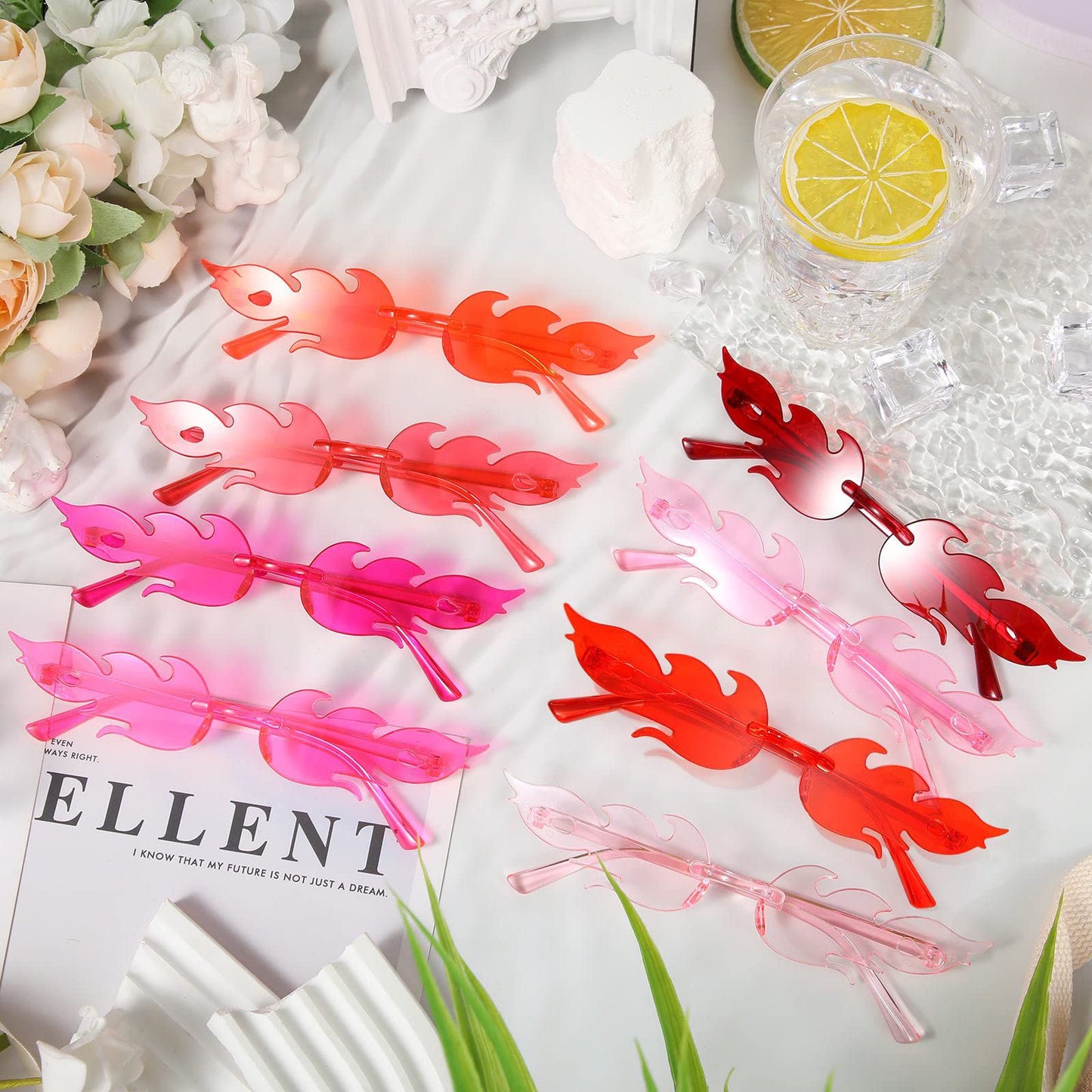 12-120Pcs Fire Flame Sunglasses Rimless Fire Sunglasses Candy Color Party Sunglasses Wedding Funny Sunglasses for Guest