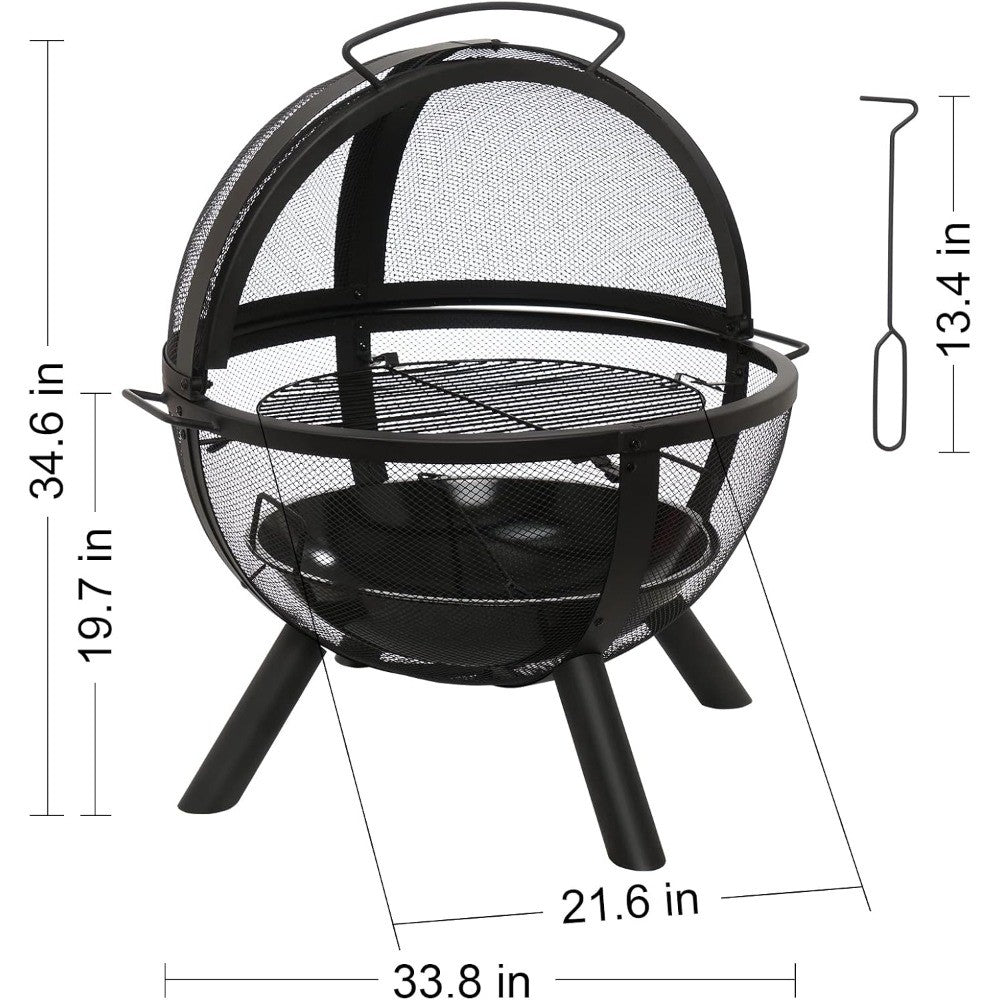 Ikuby Ball of Fire Pit fire Ball with BBQ Grill fire Globe Pit Large Round Pit,Patio Fireplace for Camping, Heatin