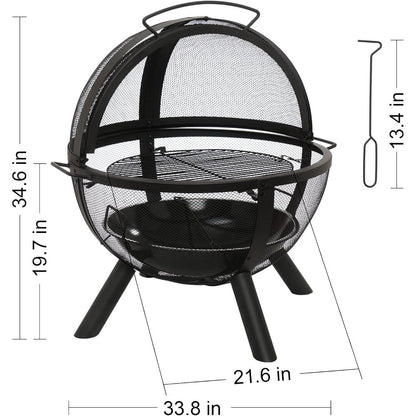 Ikuby Ball of Fire Pit fire Ball with BBQ Grill fire Globe Pit Large Round Pit,Patio Fireplace for Camping, Heatin