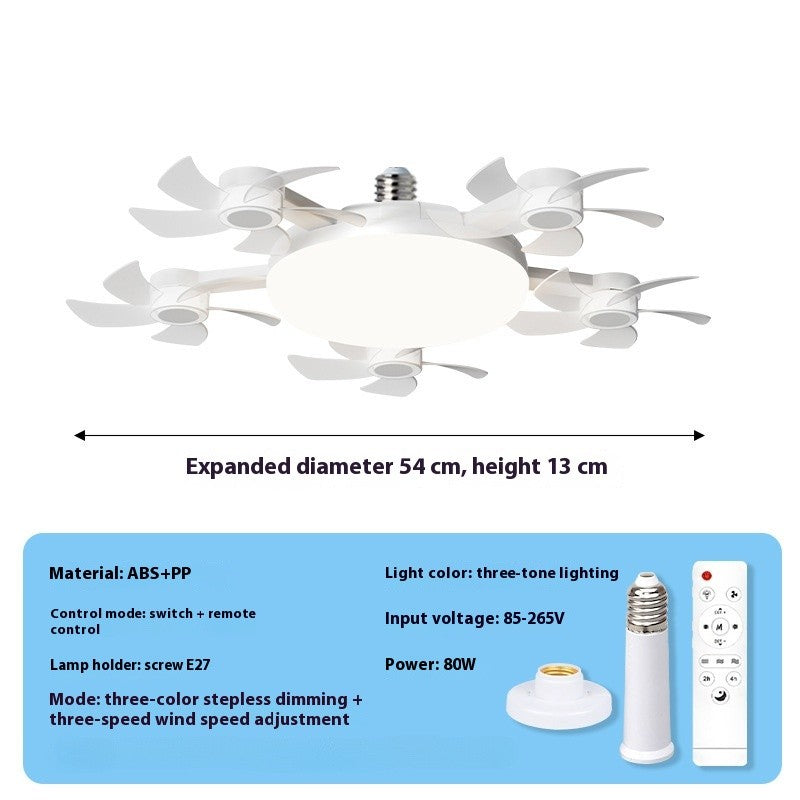 LED Smart Silent Fan Light with E27 Screw Creative 3/4/5 Head Remote-Controlled 3-Speed Adjustable for Home Living Room Bedroom