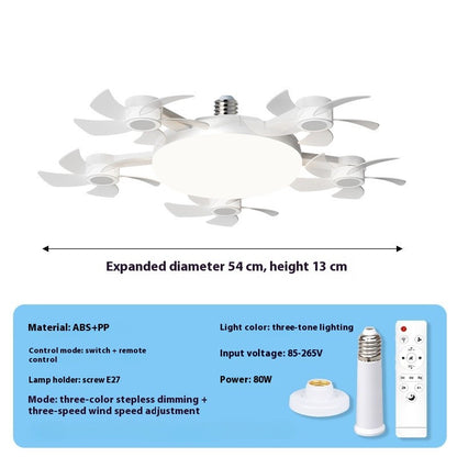LED Smart Silent Fan Light with E27 Screw Creative 3/4/5 Head Remote-Controlled 3-Speed Adjustable for Home Living Room Bedroom