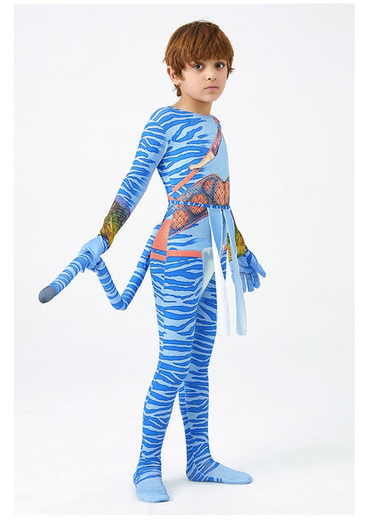Girls Avatar 2 Neytiri Costume Tail Suit Boys Jake Sully Cosplay Zentai Bodysuit Jumpsuit Kids Halloween Birthday Party Costume