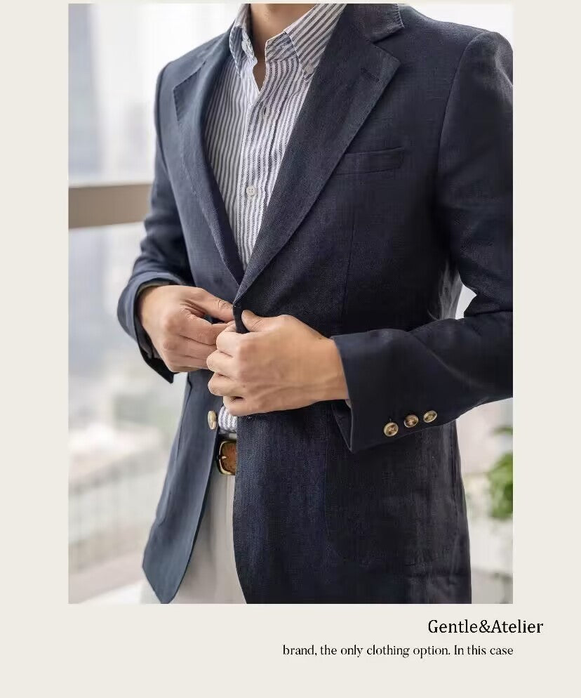 Summer Linen Casual Breathable Men's Lightweight Breathable Slim-Fit Blazer Vintage Italian Style Trendy