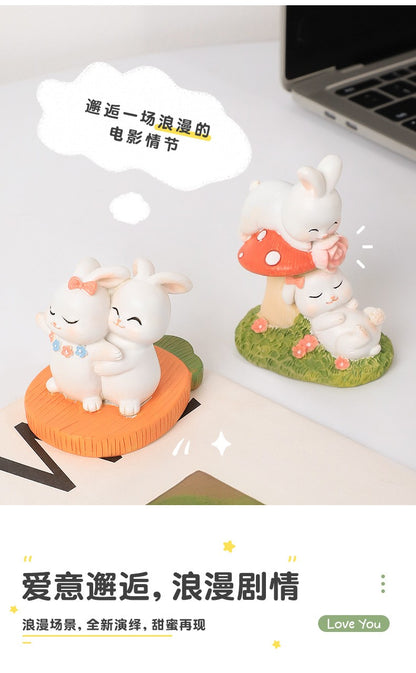 Estatuetas criativas de coelho para casais, presentes de Dia dos Namorados, decorações fofas para casa, sala de estar e enfeites de mesa de escritório