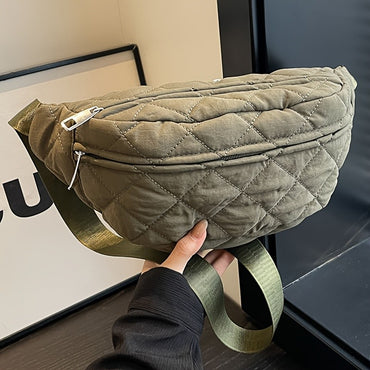 Quilted Patchwork Crossbody Bag - Large Nylon Purse, Multi-Pocket, Adjustable Strap. Grey Gift-Ready!