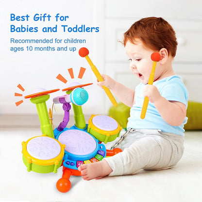 Hot Selling Creative Children Drums Set Electric Light Cool Music Drum Kit Percussion Instrument Baby Early Education Toys Gifts