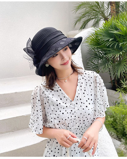 Novos Chapéus Fascinators Femininos Chapelaria Elegante Laço Aba Larga Chapéu Bucket Fedora Feminino Boné de Sol Dobrável de Verão Presente