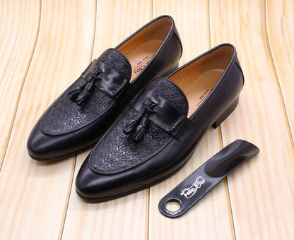 FELIX CHU Men's Genuine Leather Tassel Loafers Italian Luxury Fashion Slip-On Dress Shoes for Parties Weddings Casual Wear
