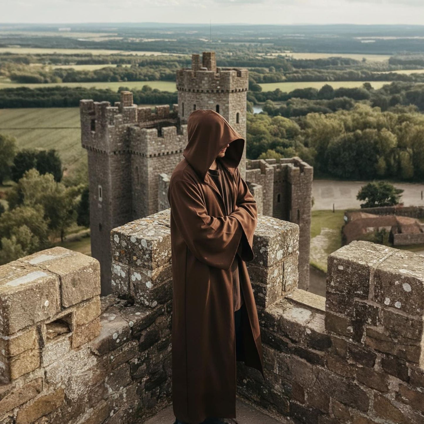 Wizard Cloak with Hood Medieval Sorcerer Robe, Fantasy Cosplay Cape