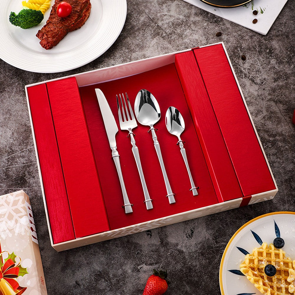 Conjuntos de talheres de Natal 24 peças, aço inoxidável, faqueiro de jantar, faca, garfo, colher de chá, louça de luxo para cozinha, caixa de presente