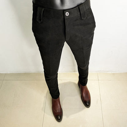 Calça Social Masculina Outono Inverno Engrossada Casual Slim Fit Reta Formal Negócios Lã Tecido Calça Social Escritório