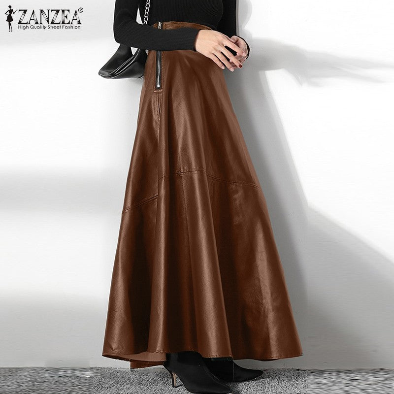 ZANZEA Women's PU Leather Maxi Skirt 2023 Spring Elegant OL Long Saias Fashion Solid Mujer Faldas Casual High Waist Zipper Jupe