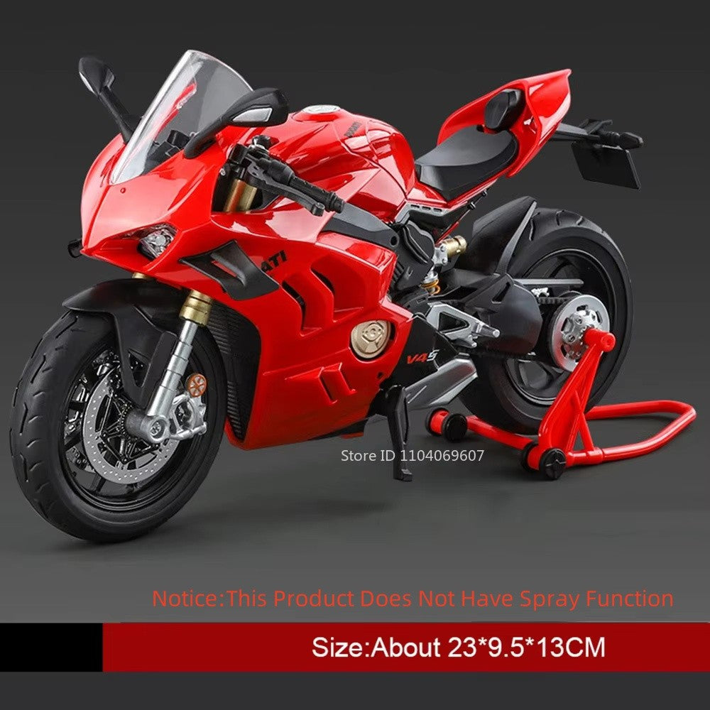 Modelos de motocicleta em miniatura 1:9 Scale 1299 V4S Brinquedos de motocicleta de liga leve com som, luz e absorção de choque, motocicletas de ornamento para presentes infantis