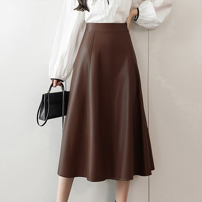 Plus Size 5XL ZANZEA Women PU Leather Midi Jupes Elegant Casual Autumn Loose High Waist Skirt Solid Skirt High Waisted Falda