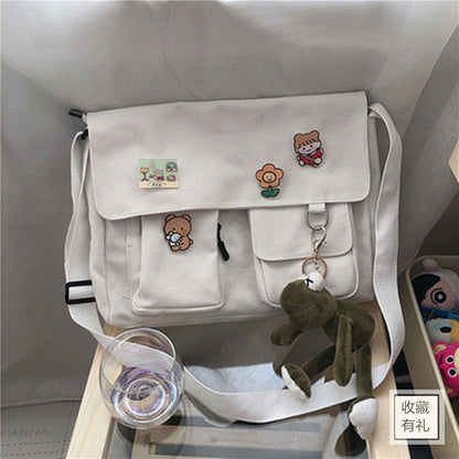 Women Simple Messenger Bag Casual Satchel Ladies Handbags Shoulder Bag Pouch Girls Sweet Printed Canvas Cross School Bags Purses