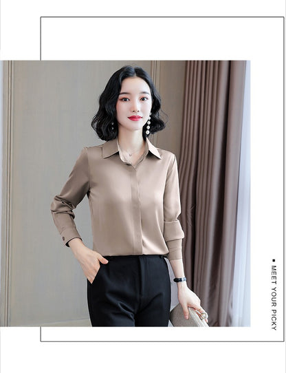 Women Silk Office Shirt 2025 Fashion Long Sleeve Casual Female Tops Elegant Ladies Vintage White Satin Blouses Shirts Oversized