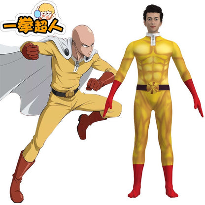One Punch Man Cosplay Costumes For  Saitama Anime Cosplay Bodysuit Superhero Halloween Jumpsuits Outfits with Cloak Role