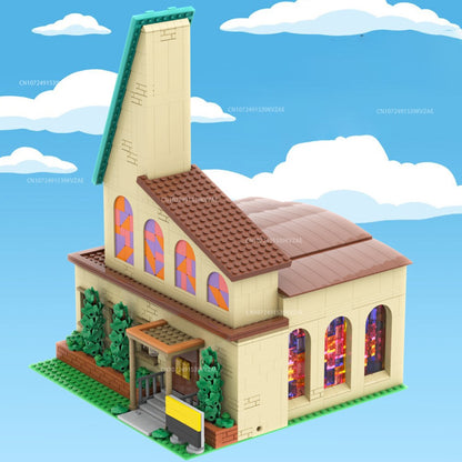 MOC Simpsonized Modular Taberna do Moe Blocos de Construção Casa da Cidade Escola Primária de Springfield Arquitetura Skyline Tijolos Brinquedos