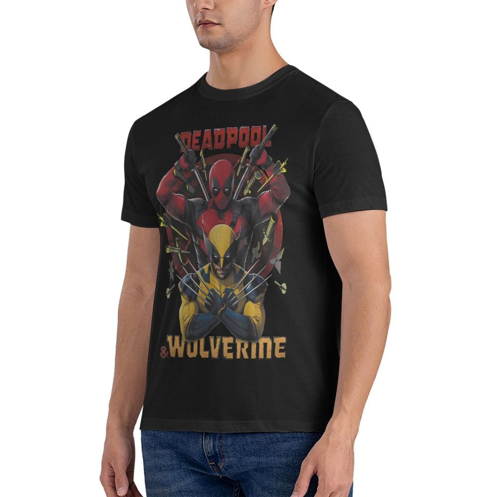 Men T-Shirts D & W Funny 100% Cotton Tee Shirt Short Sleeve Deadpool And Wolverine T Shirt Round Collar Clothes Printed