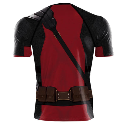 Fashion Men Gym T-shirts Superhero Printed Dead Pool Cosplay Tops Fitness Compression Shirt Short Sleeve Elastic Sportwear Shirt