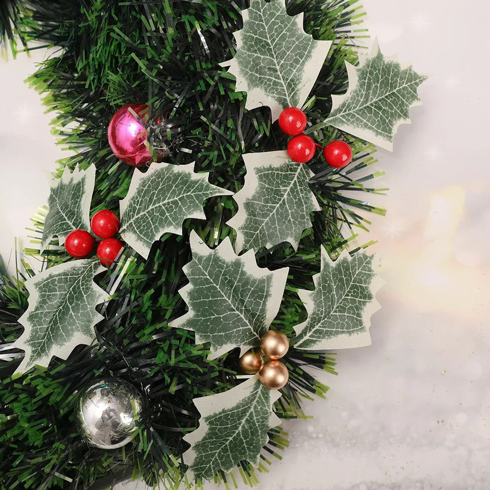 50/10Pcs Artificial Holly Berries With Green Leaves DIY Christmas Wreath Wedding Flower Gifts Xmas New Year Festival Decorations