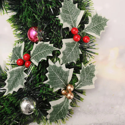 50/10Pcs Artificial Holly Berries With Green Leaves DIY Christmas Wreath Wedding Flower Gifts Xmas New Year Festival Decorations