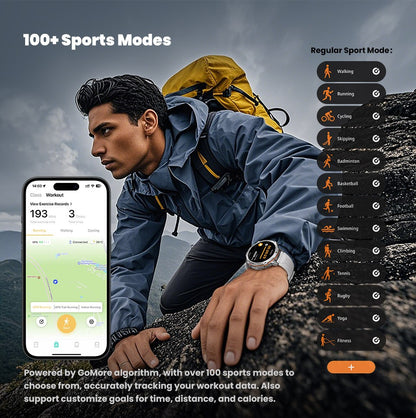 Smartwatch T-Rex 3 Militar Bateria 1000mAh 10ATM À Prova D'água GPS Bússola Altímetro Chamada AMOLED Masculino Natação Esportivo