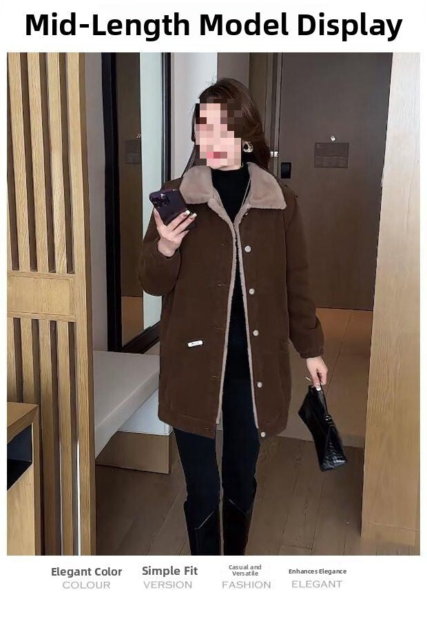Plus Size Plus Size Fleece Lined Jacket Women's Winter Fashion Loose Coat Mid-Length High Quality Jacket for Mature Women