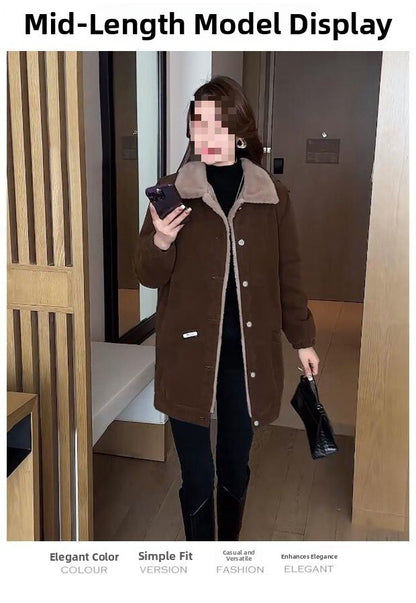 Plus Size Plus Size Fleece Lined Jacket Women's Winter Fashion Loose Coat Mid-Length High Quality Jacket for Mature Women