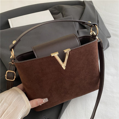 Fashionable Mini Suede Women's Bag, Faux Suede Tote Bag, Hardware Lock Buckle Decoration Handbag Purse Shoulder Cross Body Bags