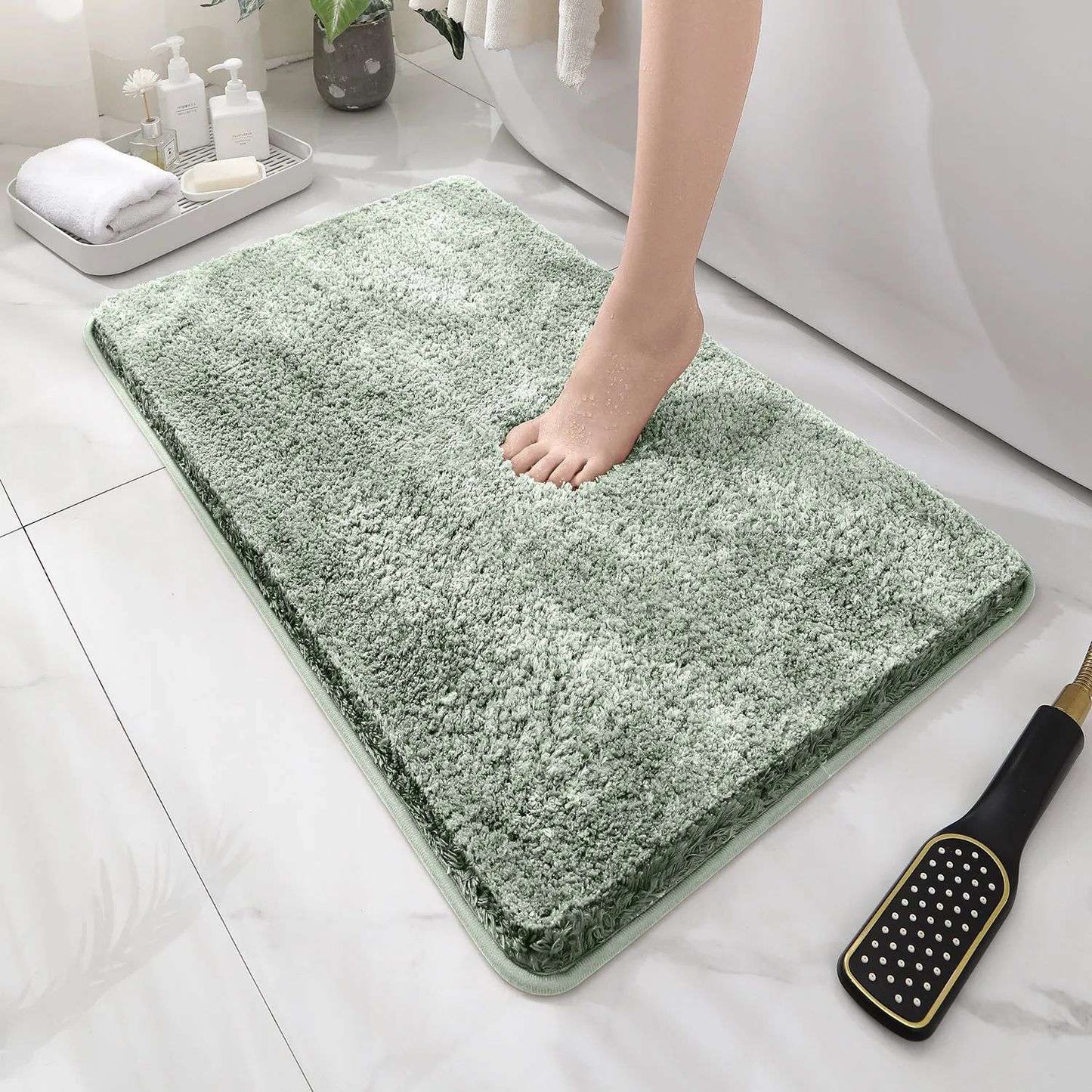 Tapete de chão de banheiro arredondado e espesso, tapete absorvente para banheira, material de pelúcia, tapete antiderrapante para os pés, capacho de entrada, banheiro