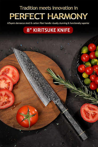 Professional 67-layer Damascus Japanese Kitchen Nakiri Gyuto Chef bread boning Knife Set Home kitchen tool with Carbon Fiber HD