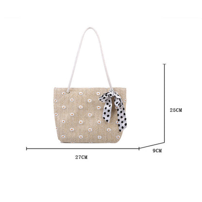 New Fashion Straw Shoulder Bags Fashion Large-Capacity Silk Scarf Tote Bag Beach Bag Women Shopping