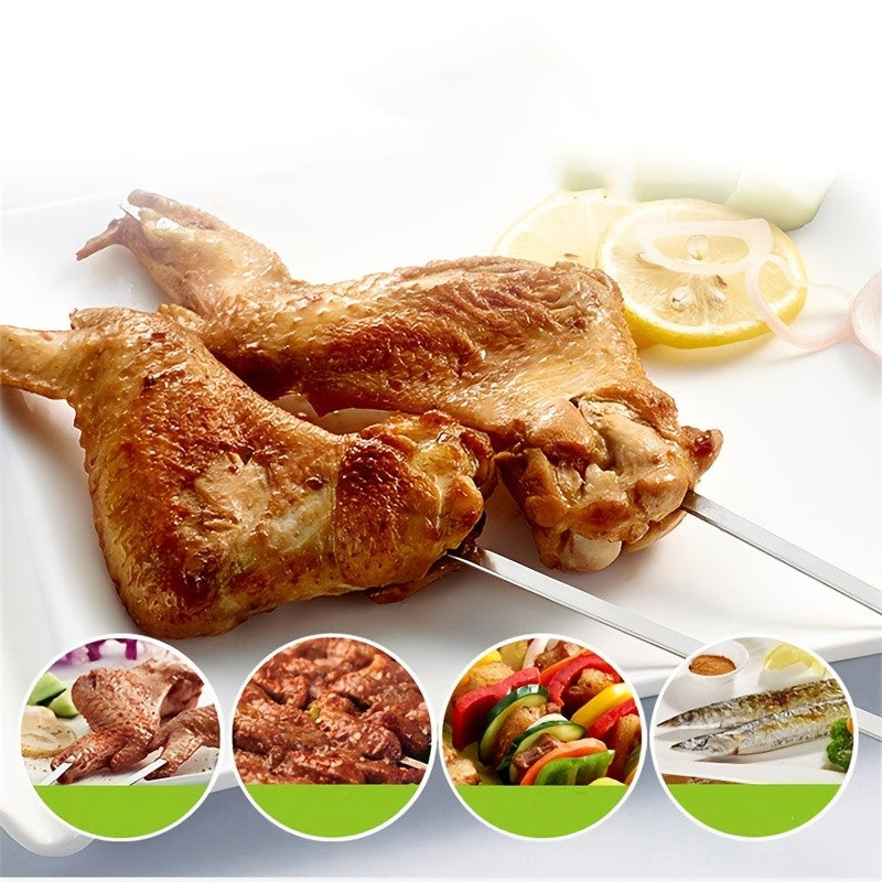 10Pcs Stainless Steel Barbecue Skewer Reusable BBQ Skewers Kebab Iron Stick For Outdoor Camping Picnic Tools Cooking Tools