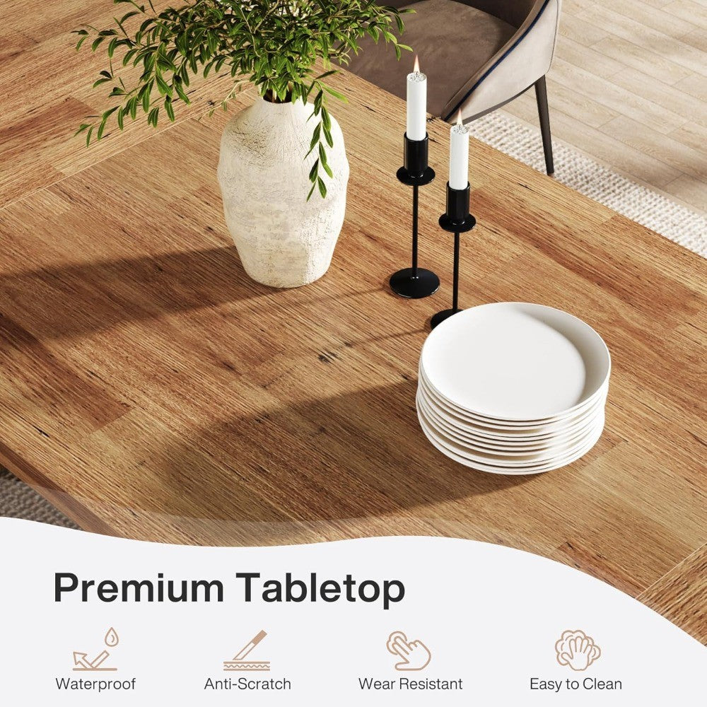 Large Rectangular Wood Dining Table for 6-8, Farmhouse Style Kitchen Table with Solid Pedestal Base