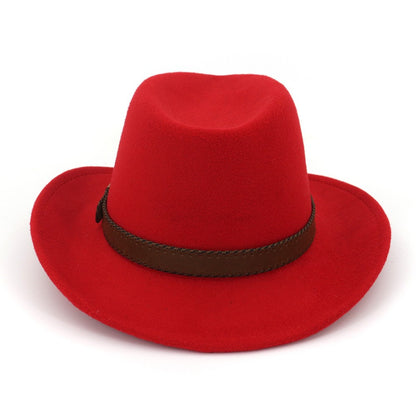 QBHAT Wide Brim Wool Felt Cowboy Fedora Hats with Dark Brown Leather Band Women Men Classic Party Formal Cap Hat Wholesale