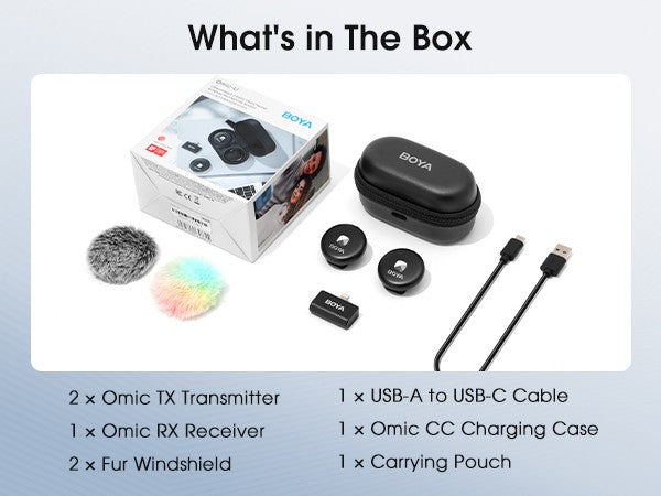 Microfone de lapela sem fio BOYA Omic Condensador para iPhone iPad Android Smartphone Vídeo Transmissão ao vivo Vlog